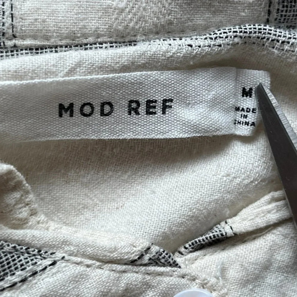 Mod Ref Striped Button Blouse Boxy  Relaxed Ruffle Collar Minimalist Cotton Sz M - Picture 3 of 14